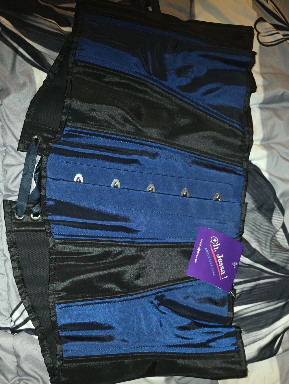 Blue and Black Corset-Style Waist Cincher Jacket - Black Iris Corsets